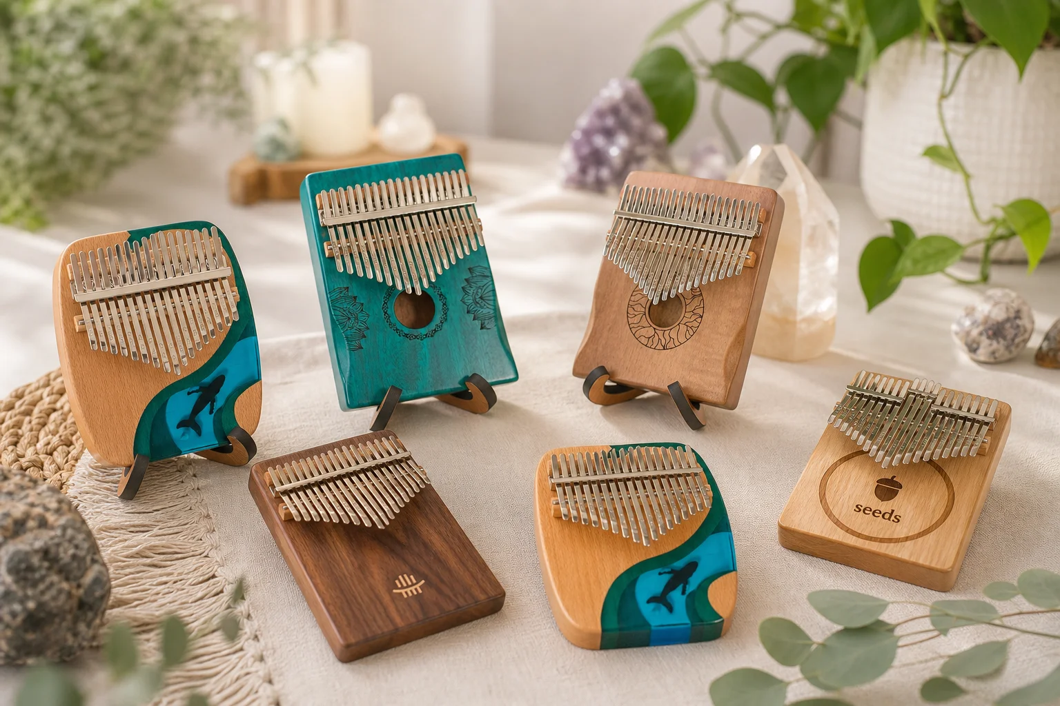 Kalimba featuring Hluru Kalimba 17 Key Whale in C Major, Hluru Kalimba 21 Key Whale in C Major, Hluru Kalimba 17 Key Hollow i