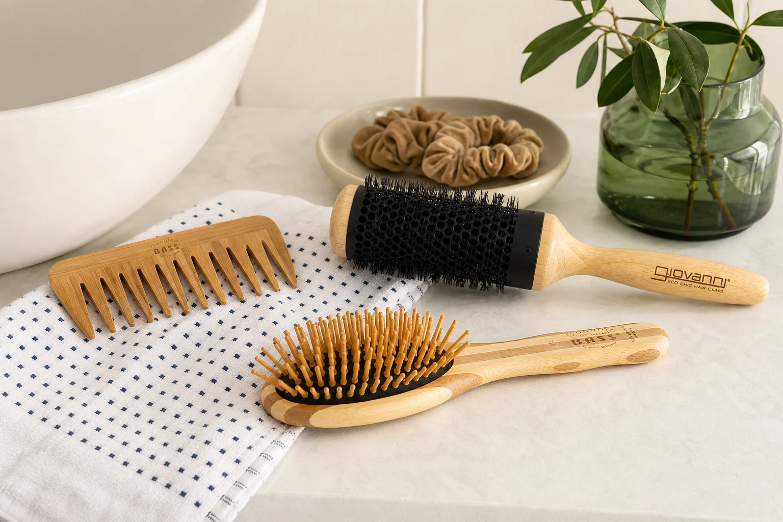 Brushes & Combs featuring Giovanni Bamboo 3" Thermal Hair Brush, Bass Brushes Bamboo Wood Comb Medium Wide Tooth, Bass Brushe