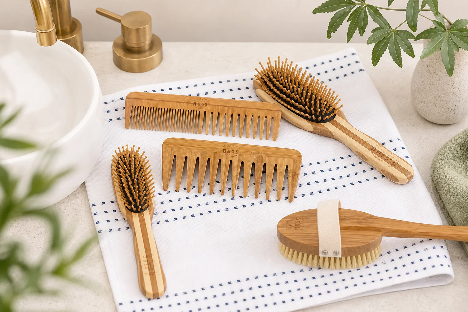 Bass Brushes featuring Bass Brushes Bamboo Wood Comb Large Wide & Fine Tooth, Bass Brushes Bamboo Wood Comb Medium Wide Tooth