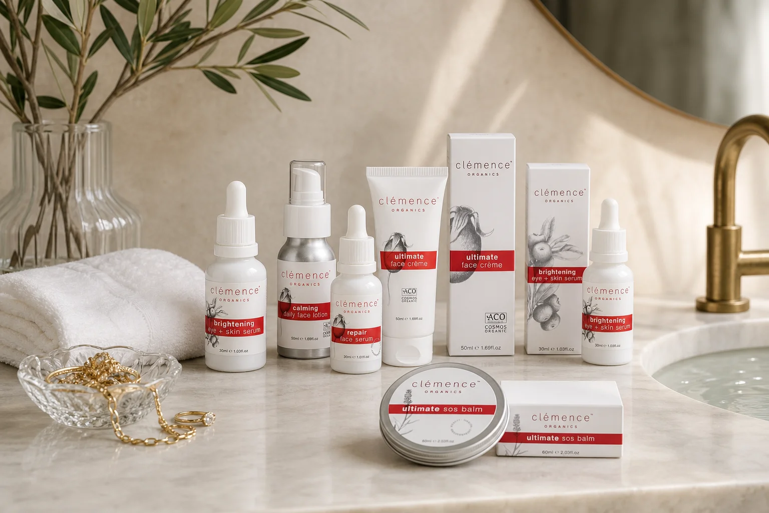Clemence Organics featuring Clemence Organics Brightening Eye & Skin Serum 30ml, Clemence Organics Calming Daily Face Lotion 