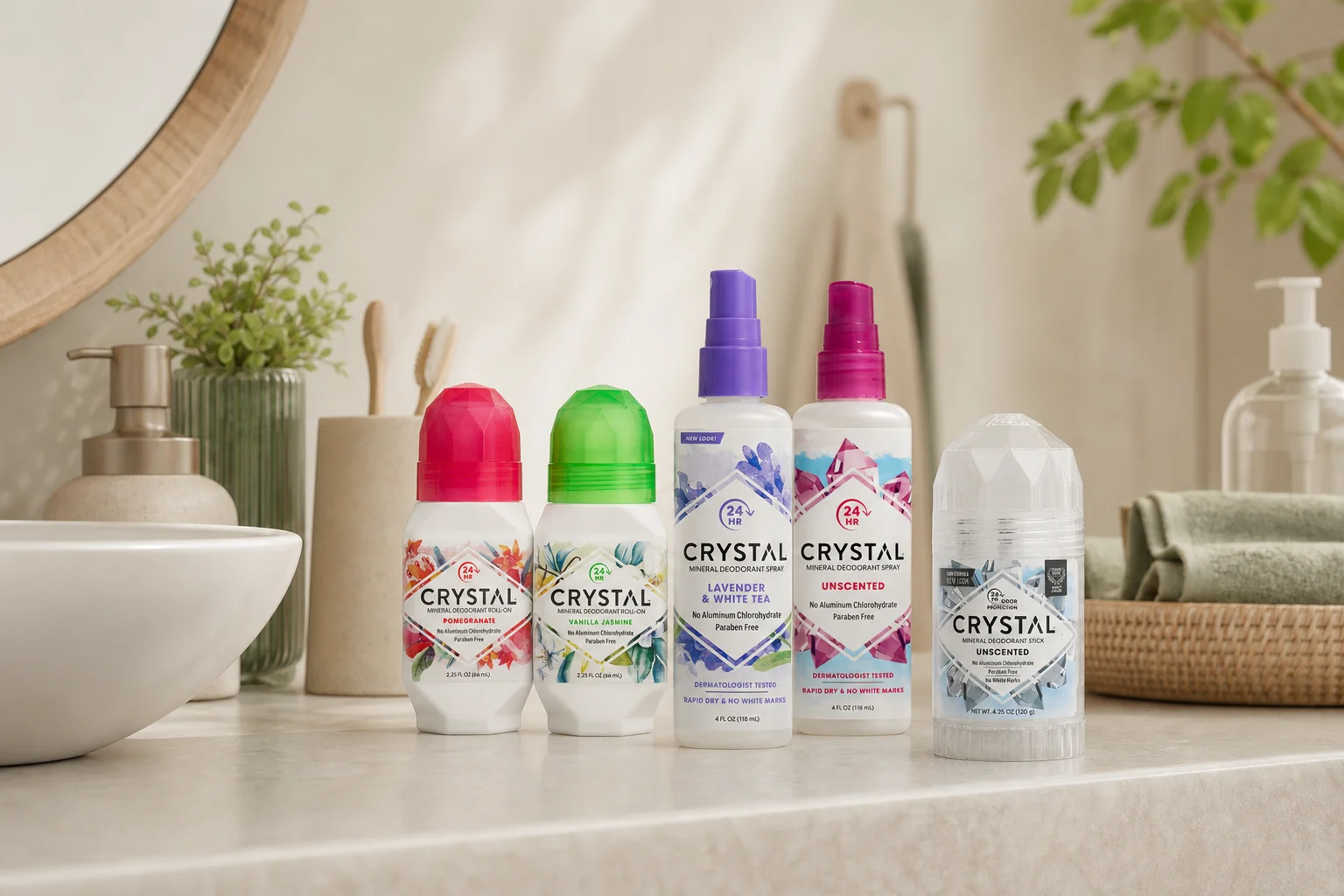 Crystal featuring Crystal Mineral Deodorant Roll On Pomegranate 66ml, Crystal Mineral Deodorant Roll On Vanilla Jasmine 66ml,