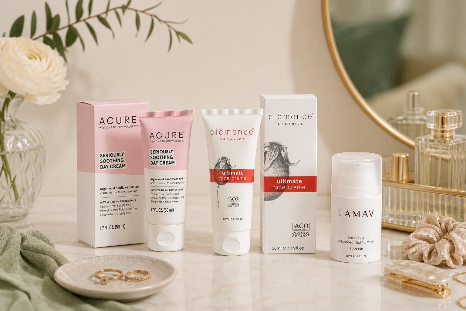 Moisturisers featuring Acure Seriously Soothing Day Cream 50ml, Clemence Organics Ultimate Face Cream 50ml, La Mav Omega-3 Ad