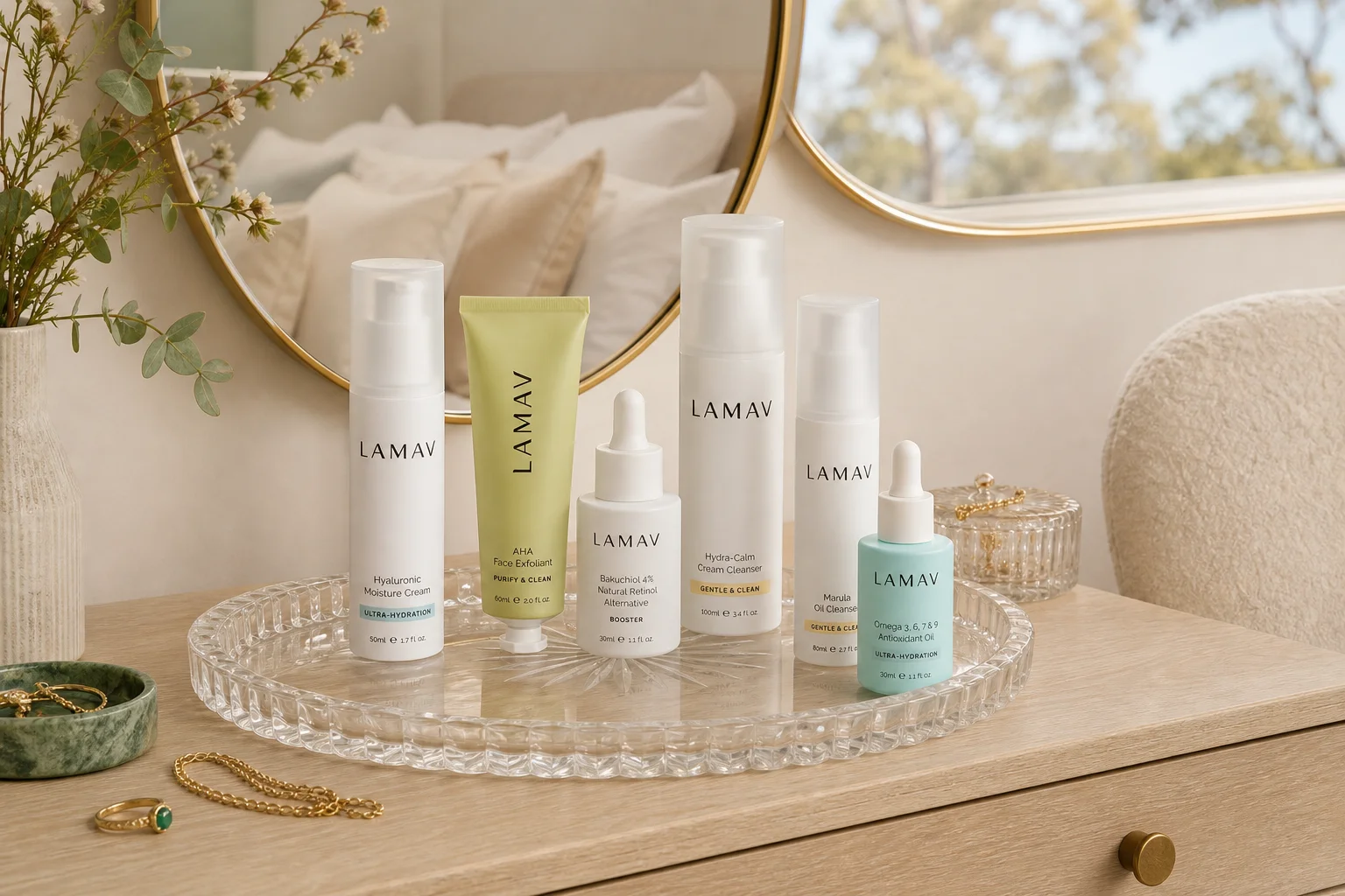 La Mav featuring La Mav AHA Face Exfoliant 60ml, La Mav Bakuchiol 4% Natural Retinol Alternative 30ml, La Mav Hyaluronic Mois
