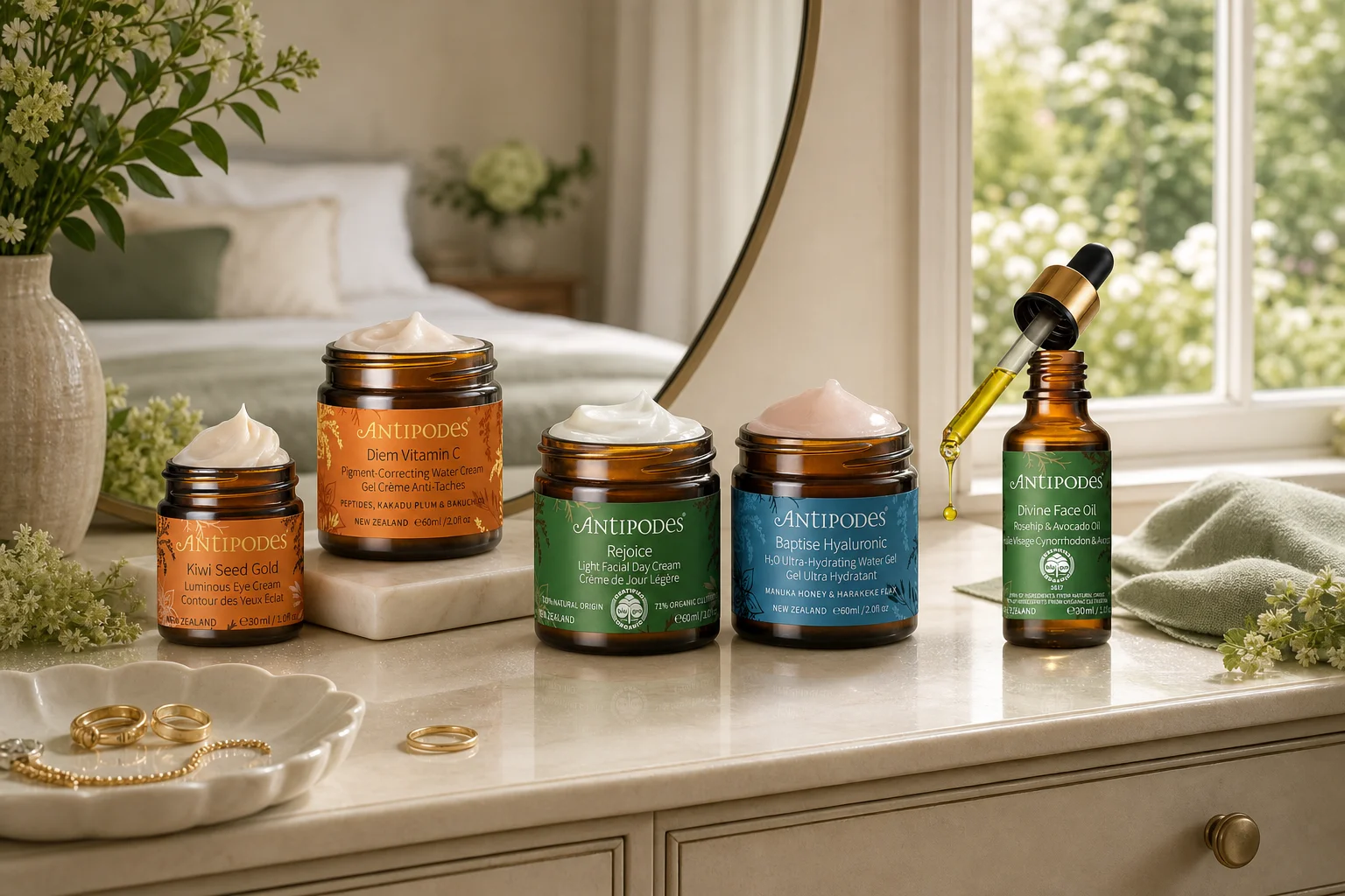 Antipodes featuring Antipodes Kiwi Seed Gold Luminous Eye Cream 30ml, Antipodes Diem Vitamin C Pigment-Correcting Water Cream