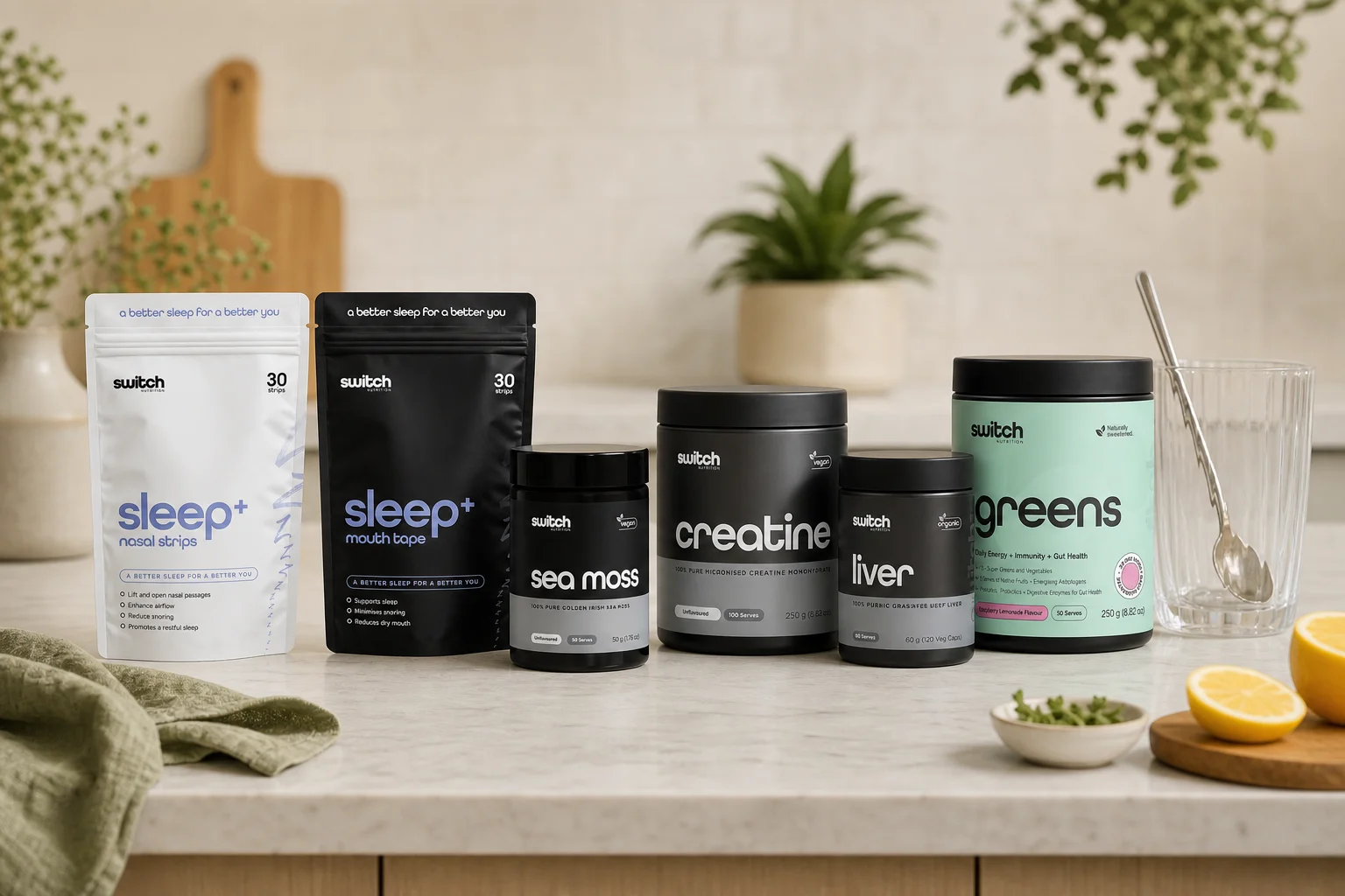 Switch Nutrition featuring Switch Nutrition Sleep+ Nasal Strips & Mouth Tape Bundle, Switch Nutrition Sea Moss 100% Pure Gold
