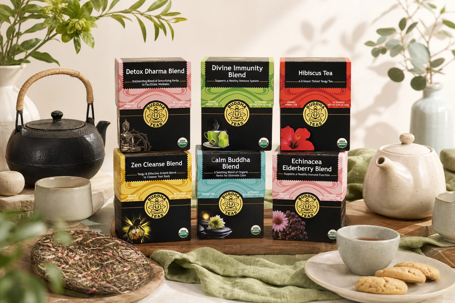 Buddha Teas featuring Buddha Teas Organic Herbal Tea Bags Detox Dharma Blend, Buddha Teas Organic Herbal Tea Bags Divine Immu
