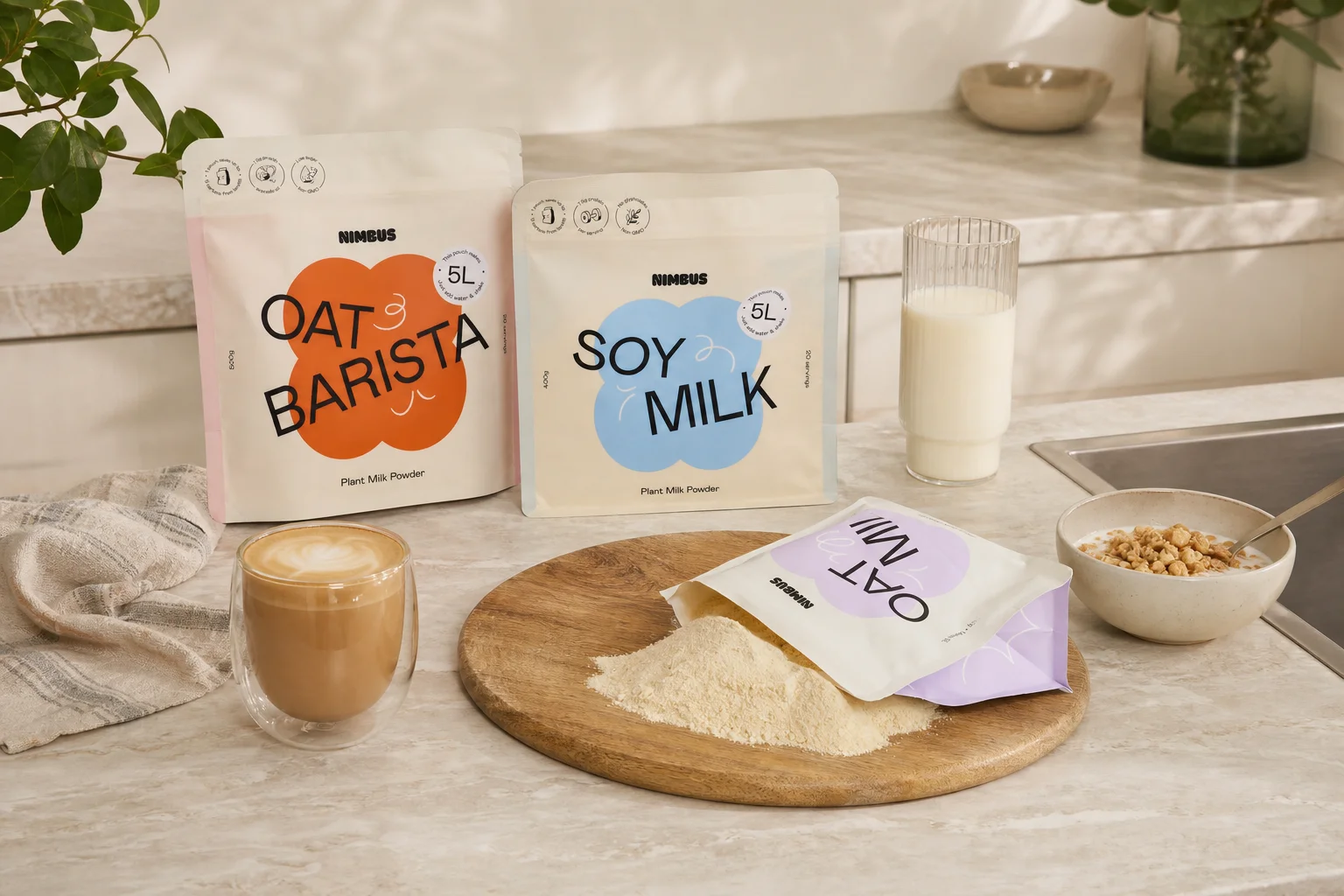 Nimbus featuring Nimbus Oat Milk Powder 500g x 6, Nimbus Oat Barista Milk Powder 500g, Nimbus Soy Milk Powder 400g