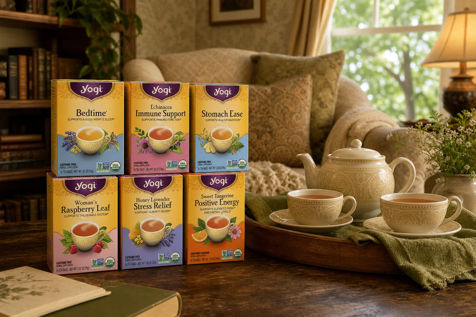 Yogi Tea featuring Herbal Tea Bags Bedtime, Herbal Tea Bags Echinacea Immune Support, Herbal Tea Bags Stomach Ease, Herbal Te