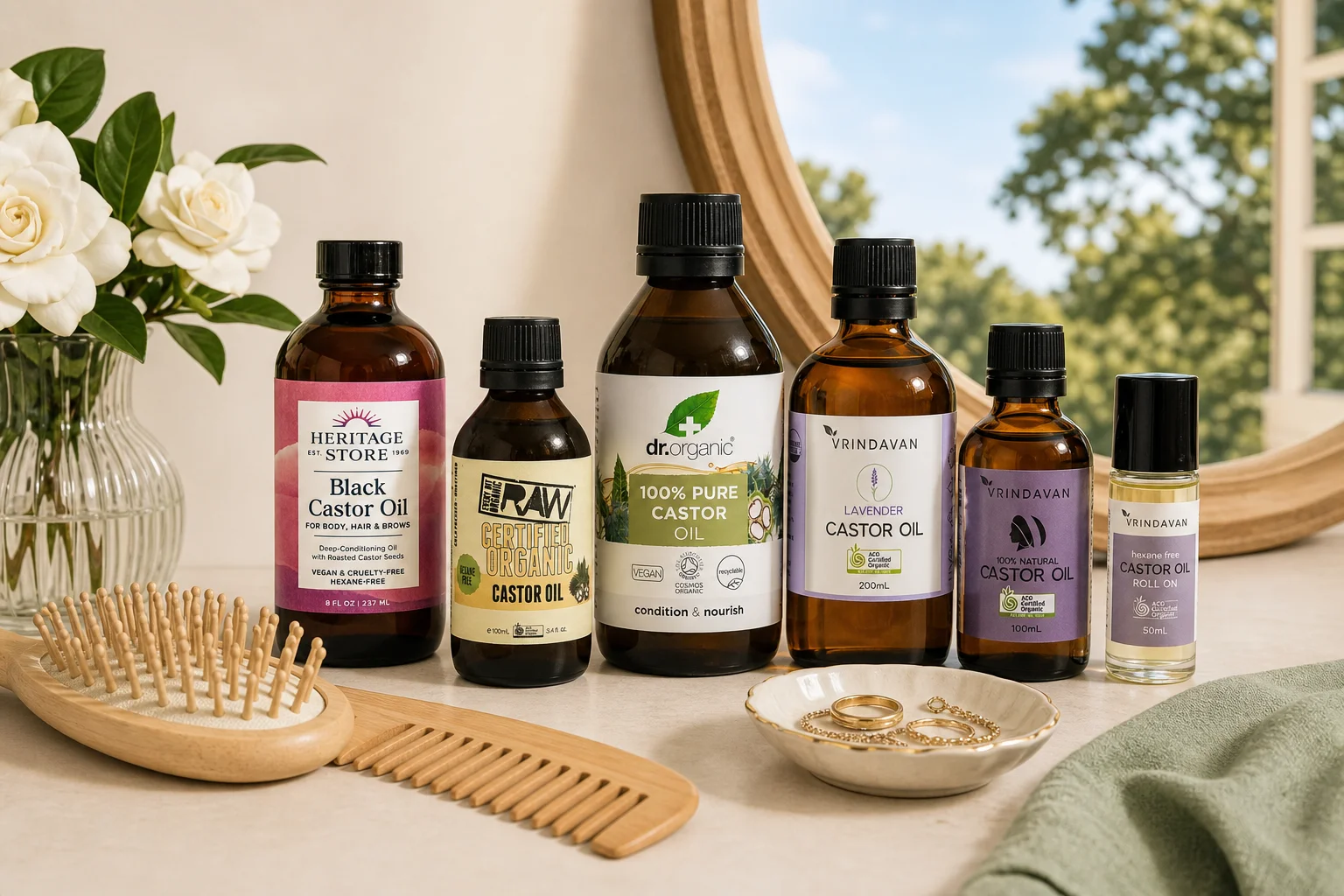 Castor Oil featuring Heritage Store Black Castor Oil 237ml, Every Bit Organic Castor Oil 100ml, Dr Organic Castor Oil 100% Pu