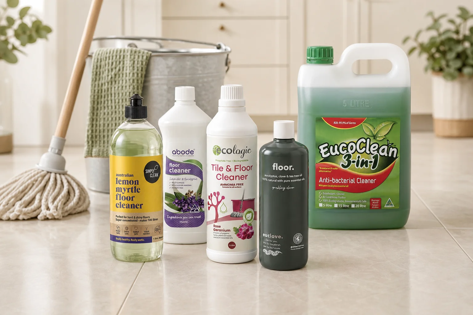 Floor Cleaner featuring Simply Clean Floor Cleaner Lemon Myrtle 1L, Abode Natural Floor Cleaner Lavender & Eucalyptus 750ml, 