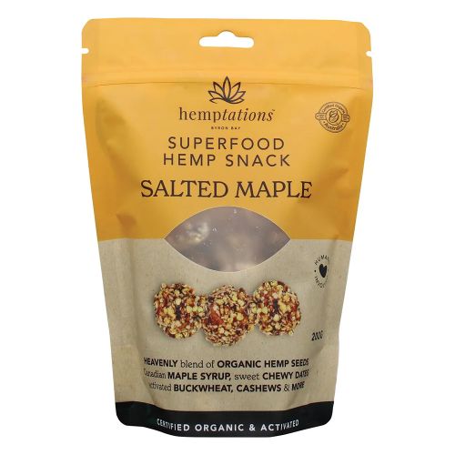 2die4 Live Foods Hemptations Superfood Hemp Snack Salted Maple 200g