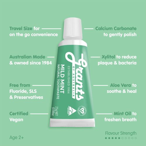 Grants Natural Toothpaste Mild Mint 25g Travel Mini