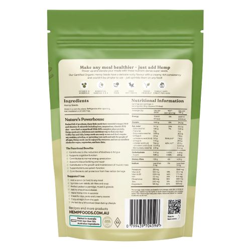 Hemp Foods Australia Organic Hemp Seeds Hulled 114g