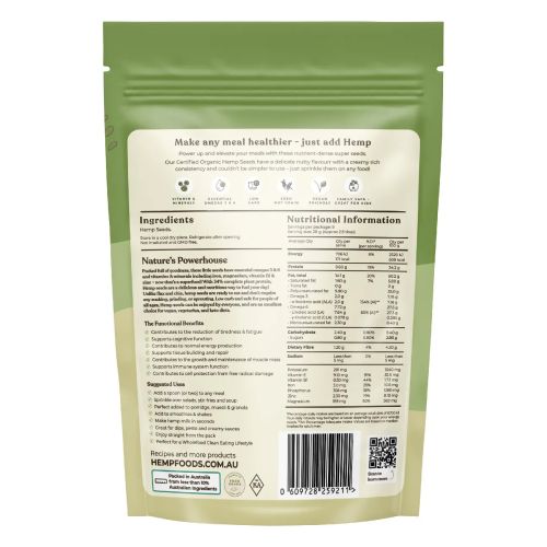 Hemp Foods Australia Organic Hemp Seeds Hulled 250g