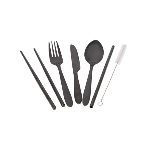 APPETITO 6 PIECE STAINLESS STEEL TRAVELLER'S CUTLERY SET - BLACK