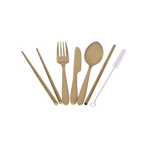 APPETITO 6 PIECE STAINLESS STEEL TRAVELLER'S CUTLERY SET - GOLD