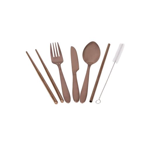 APPETITO 6 PIECE STAINLESS STEEL TRAVELLER'S CUTLERY SET - ROSE GOLD