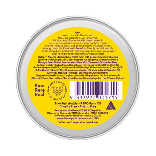 Beauty and the Bees Conditioner Bar Tasmanian Real Beer 35g