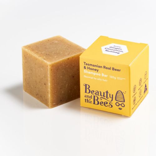 Buy Beauty and the Bees Shampoo Bar Tasmanian Real Beer with Ginger, Cinnamon & Nutmeg 120g Online