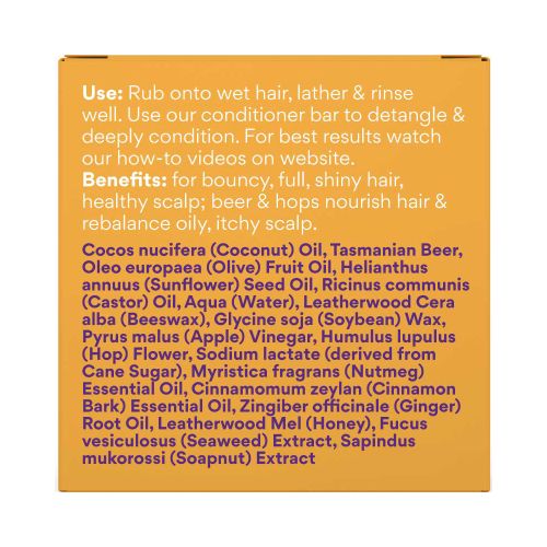 Beauty and the Bees Shampoo Bar Tasmanian Real Beer with Ginger, Cinnamon & Nutmeg 120g