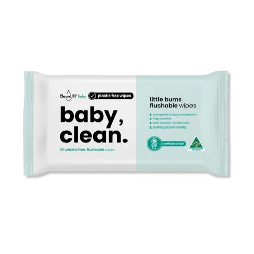 CleanLIFE Flushable Plastic Free Wipes Baby Clean x 80