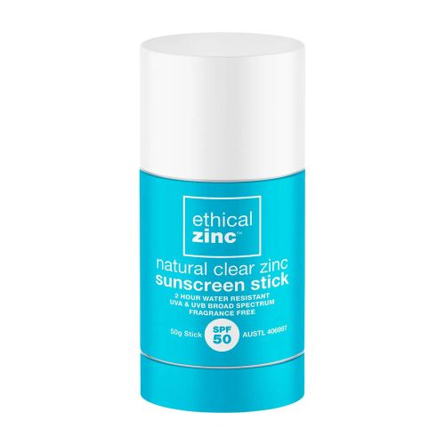 Buy Ethical Zinc Natural Clear Zinc Sunscreen SPF50 50g Stick Online