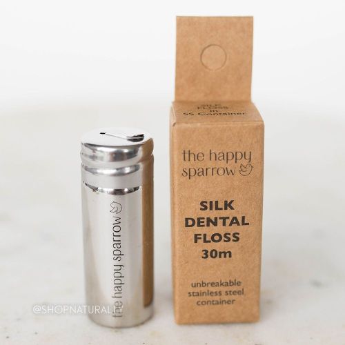 The Happy Sparrow Silk Dental Floss in Stainless Steel Container 30m