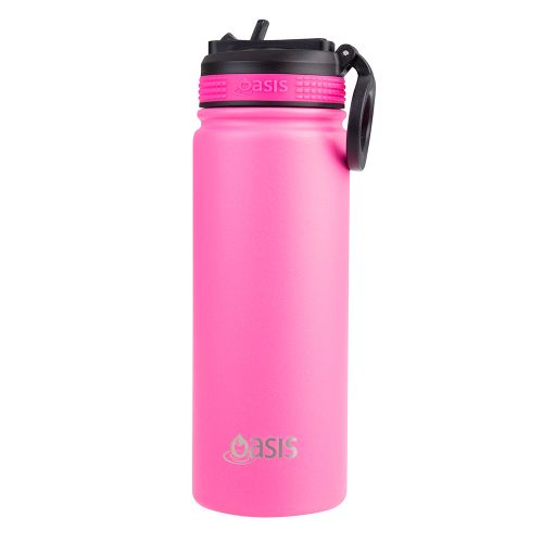 Buy Oasis insulated neon pink sports bottle with sippy straw lid 550ml