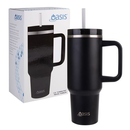 Oasis Insulated Tumbler with Straw Black 1.2L