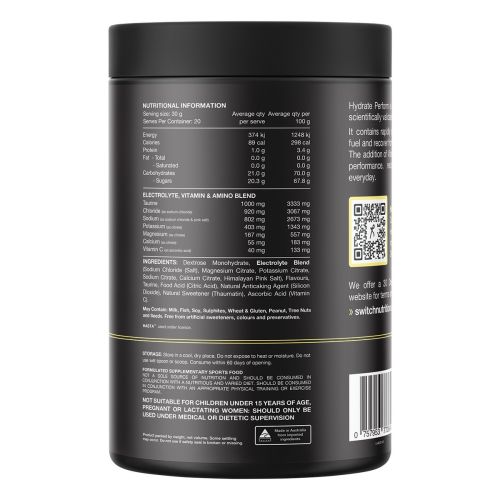 Switch Nutrition Hydrate Perform Electrolytes & Carbohydrate Lemon Lime 600g