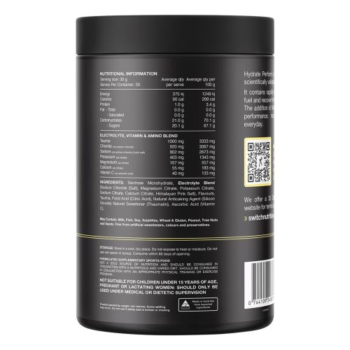 Switch Nutrition Hydrate Perform Hasta Hydrate & Carbs Raspberry Lemonade 600g