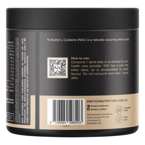 Switch Nutrition NAC 100% N-Acetyl L-Cysteine 60 caps