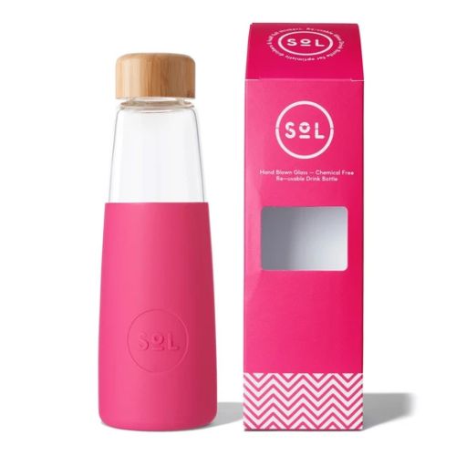 Sol Glass Water Bottle Peacock Pink 410ml