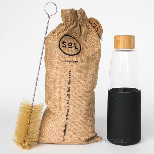 Sol Glass Water Bottle Basalt Black 850ml