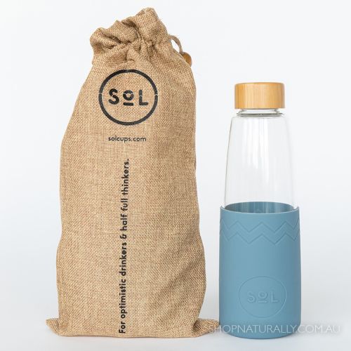 Sol Glass Water Bottle Blue Stone 850ml