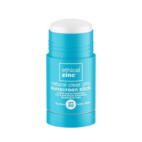 Ethical Zinc Natural Clear Zinc Sunscreen SPF50 50g Stick Shop Naturally