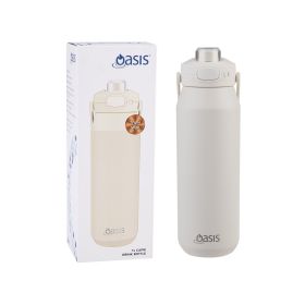 OASIS CERAMIC LINED STAINLESS STEEL TRIPLE WALL INSULATED 'CAPRI' DRINK BOTTLE W/ QUICK RELEASE LID 1L ALABASTER
