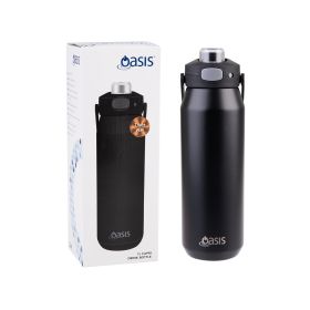 OASIS CERAMIC LINED STAINLESS STEEL TRIPLE WALL INSULATED 'CAPRI' DRINK BOTTLE W/ QUICK RELEASE LID 1L BLACK