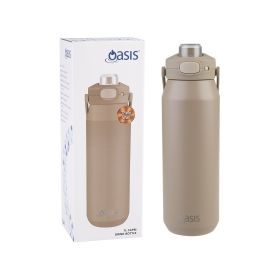 OASIS CERAMIC LINED STAINLESS STEEL TRIPLE WALL INSULATED 'CAPRI' DRINK BOTTLE W/ QUICK RELEASE LID 1L LATTE