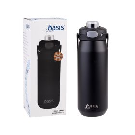 OASIS CERAMIC LINED STAINLESS STEEL TRIPLE WALL INSULATED 'CAPRI' DRINK BOTTLE W/ QUICK RELEASE LID 750ML BLACK