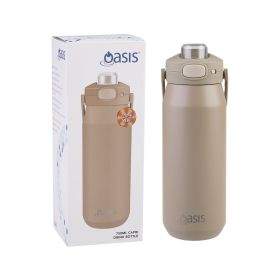 OASIS CERAMIC LINED STAINLESS STEEL TRIPLE WALL INSULATED 'CAPRI' DRINK BOTTLE W/ QUICK RELEASE LID 750ML LATTE