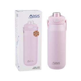 OASIS CERAMIC LINED STAINLESS STEEL TRIPLE WALL INSULATED 'CAPRI' DRINK BOTTLE W/ QUICK RELEASE LID 750ML PINK LEMONADE