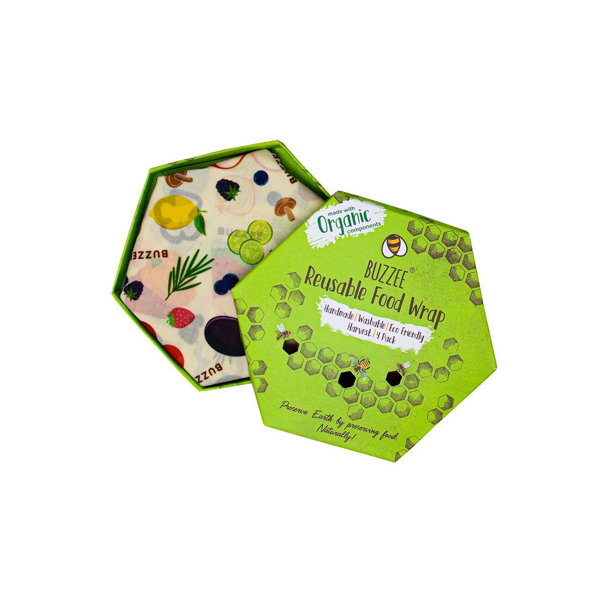 BUZZEE ORGANIC BEESWAX WRAPS PACK 4 HARVEST
