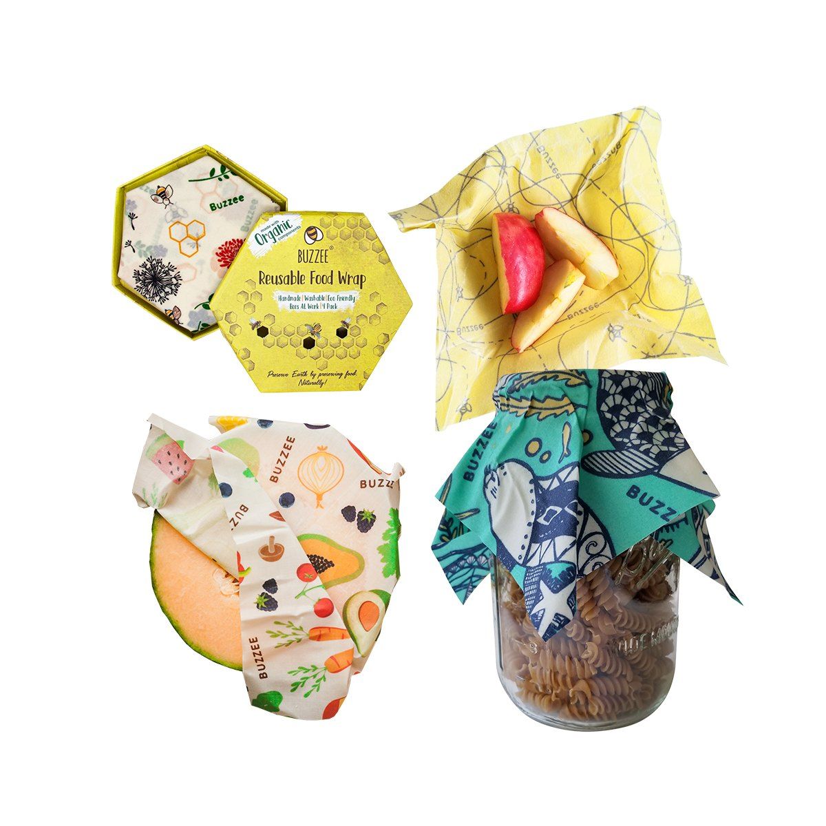 BUZZEE ORGANIC BEESWAX WRAPS PACK 4 HARVEST