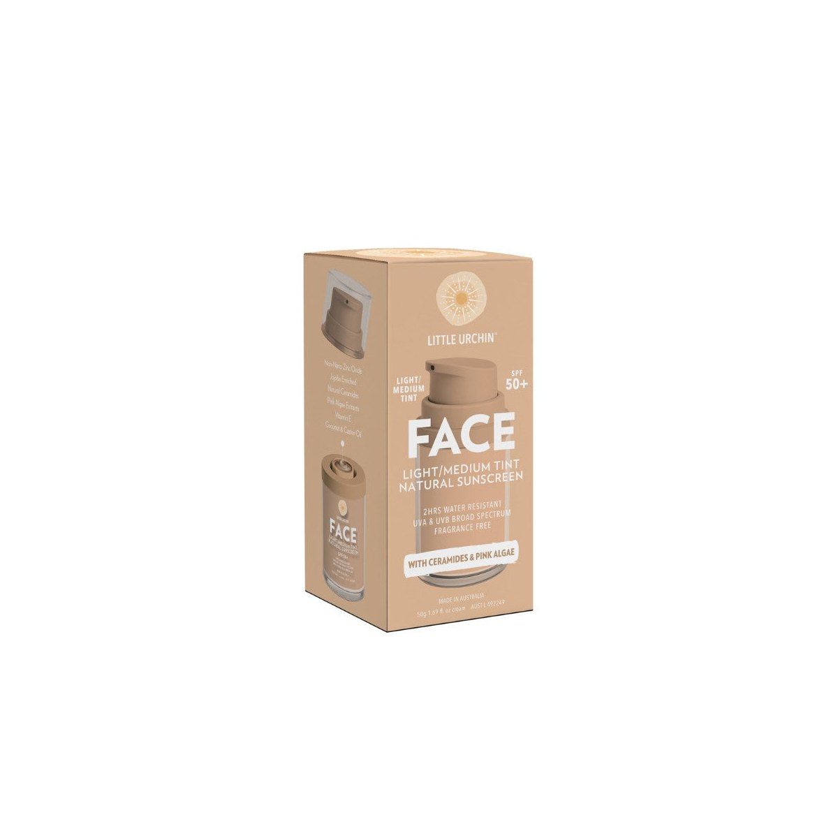 Little Urchin FACE Light/Medium Tint Natural Sunscreen SPF 50+ 50g