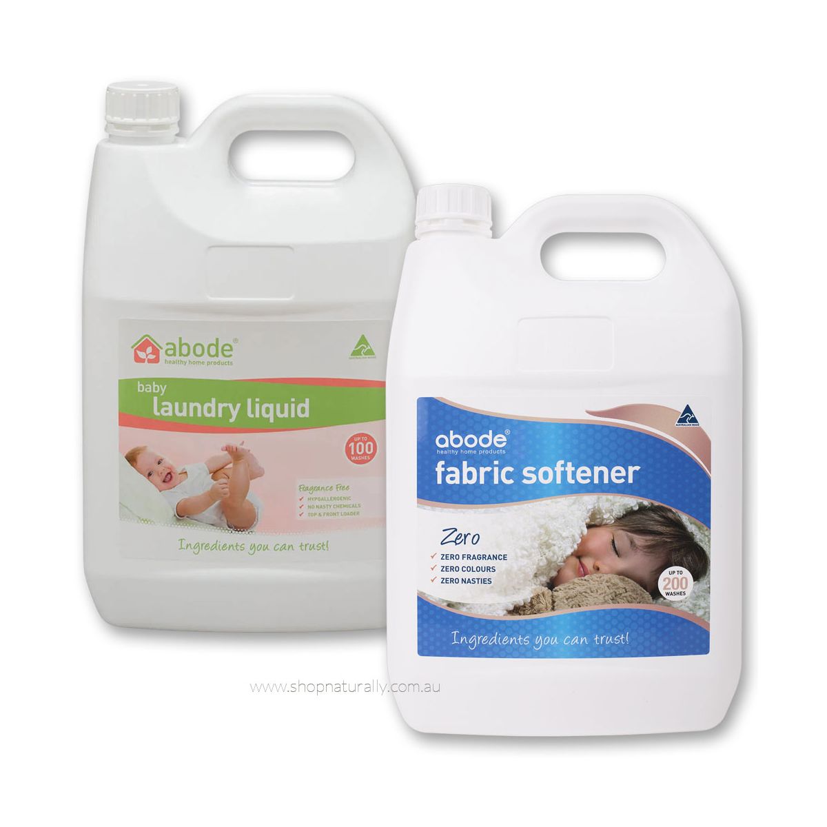 Abode Natural Laundry Liquid & Fabric Softener Duo 2 x 4L Baby & Zero