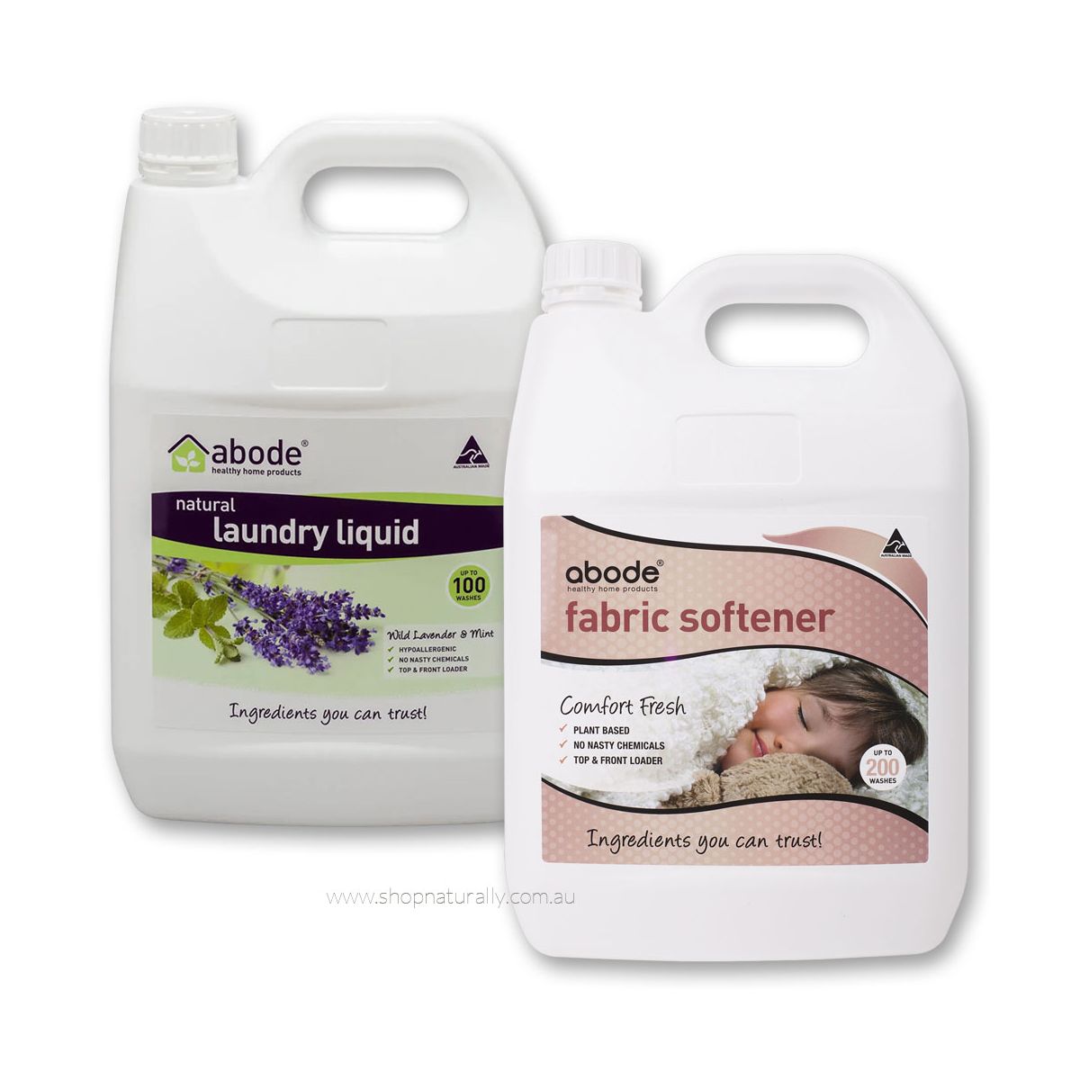Abode Natural Laundry Liquid & Fabric Softener Duo 2 x 4L Lavender & Comfort Fresh