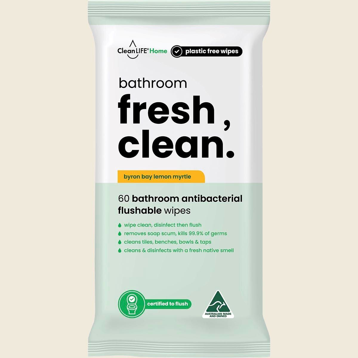 Cleanlife Bathroom Fresh Clean Flushable Antibacterial Wipes 60pk