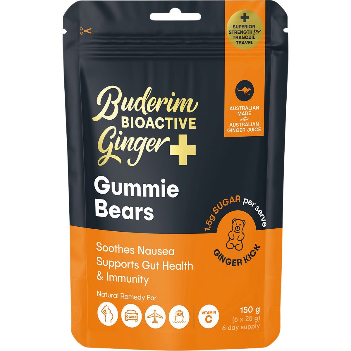 Buderim Ginger BioActive+ Gummie Bears 150g