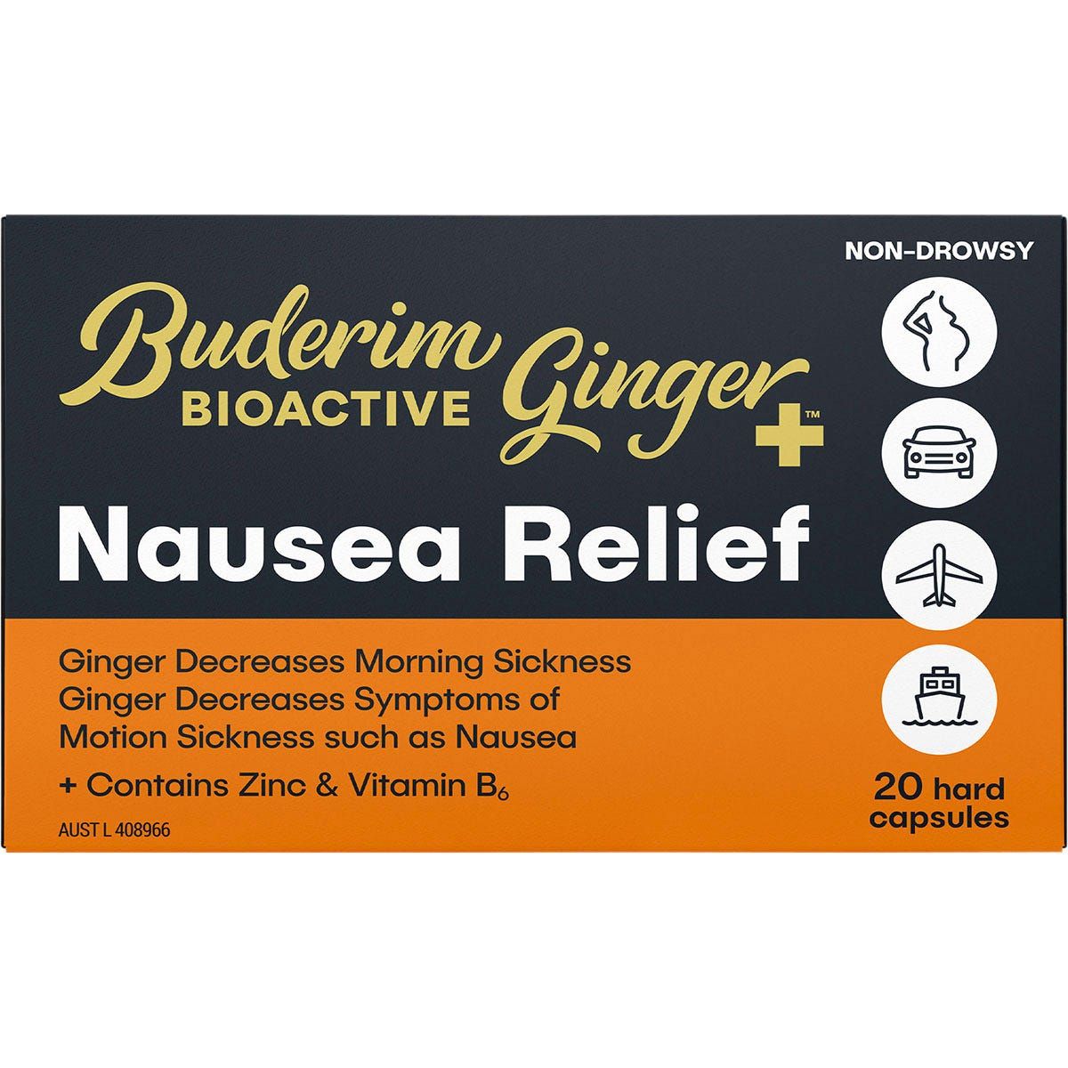Buderim Ginger BioActive+ Nausea Relief Capsules 20 caps